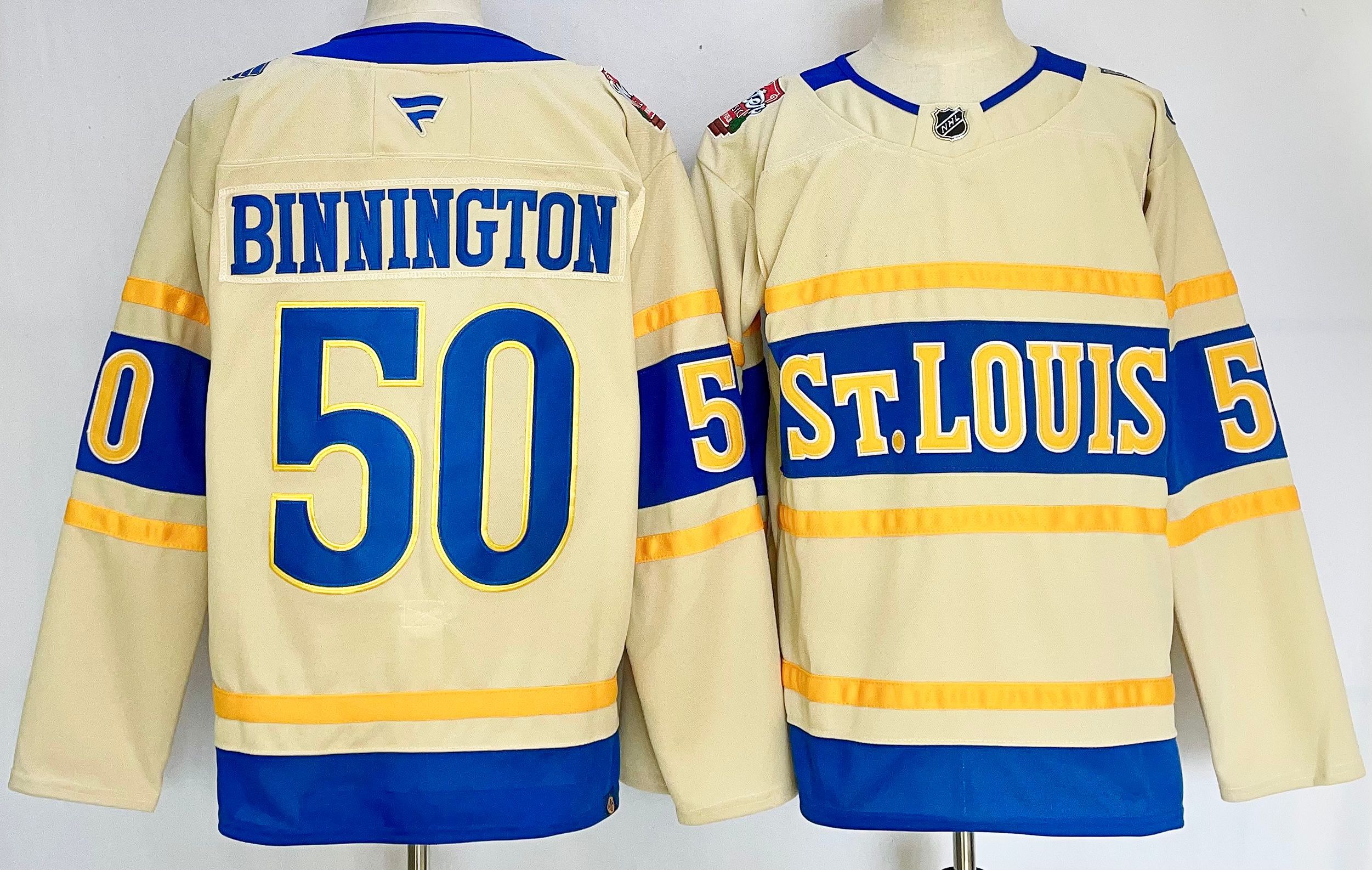 Men St.Louis Blues #50 Binnington Cream 2025 Home Premier Player NHL Jersey